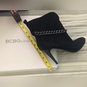 BCBG Dressy Black Suede Boots with Chain Detail